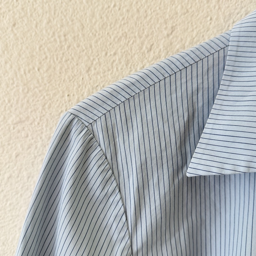 Lafayette 148 New York Striped Button Up Shirt Womens 12 Blue Stretch Office - Picture 4 of 10